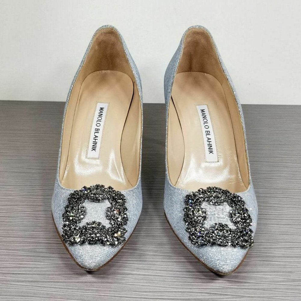 SOLD Manolo Blahnik Hangisi Silver 70 pumps - 37